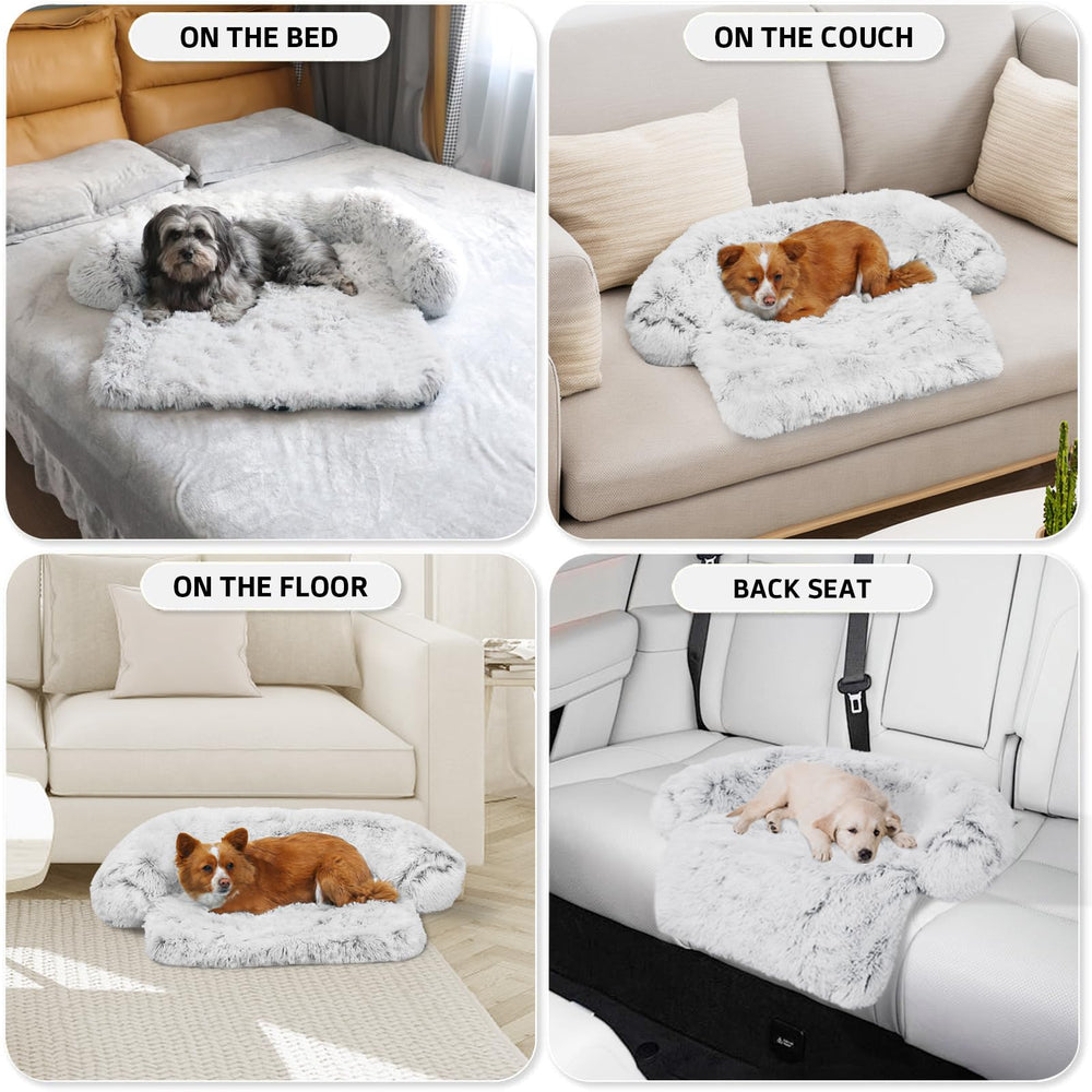 GGIB Calming Dog Bed on sofa demonstrates furniture protection and pet comfort.