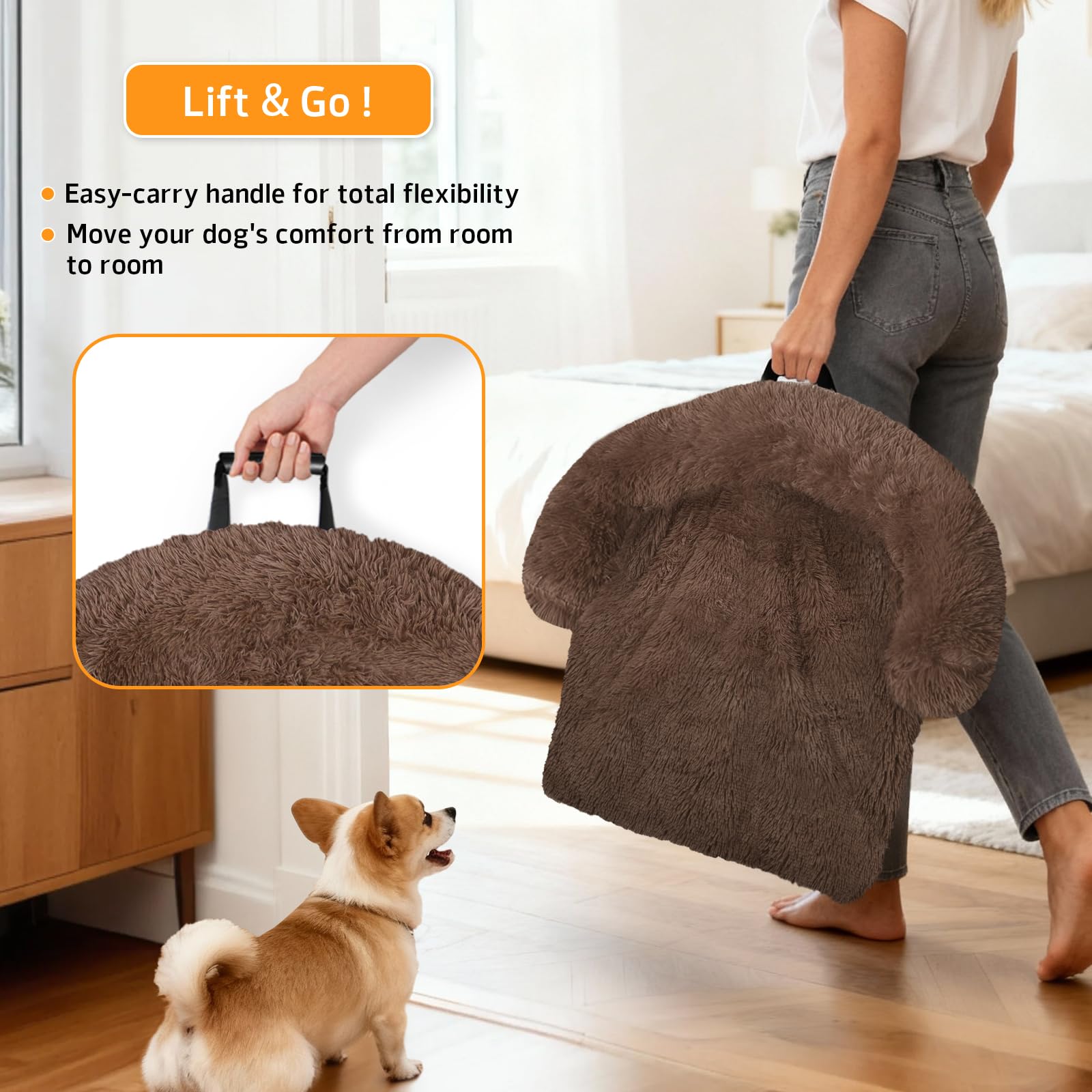 GGIB Calming Dog Bed features plush fabric for warm, cozy comfort.