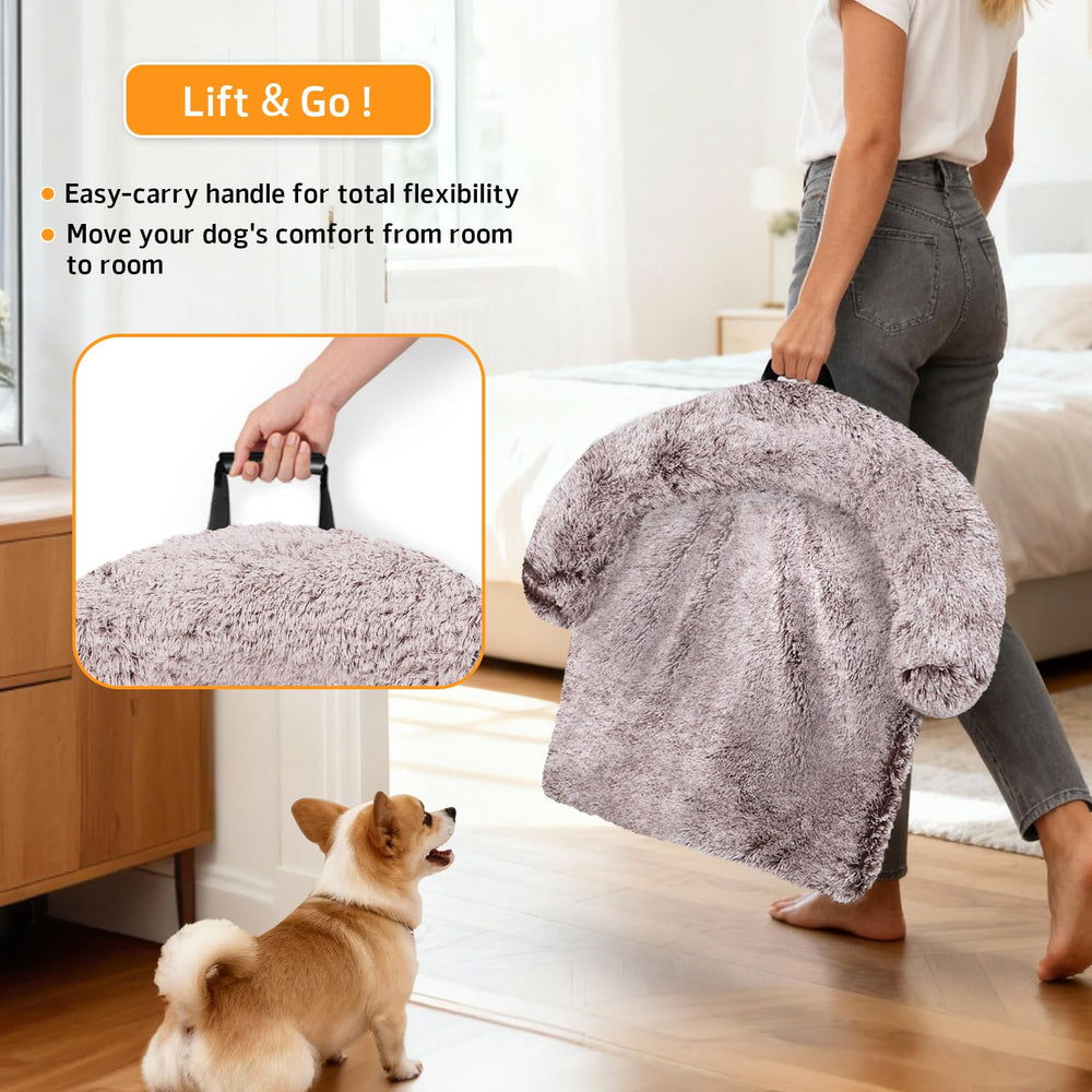 GGIB Calming Dog Bed raised-edges-closeup highlights neck-supporting design.