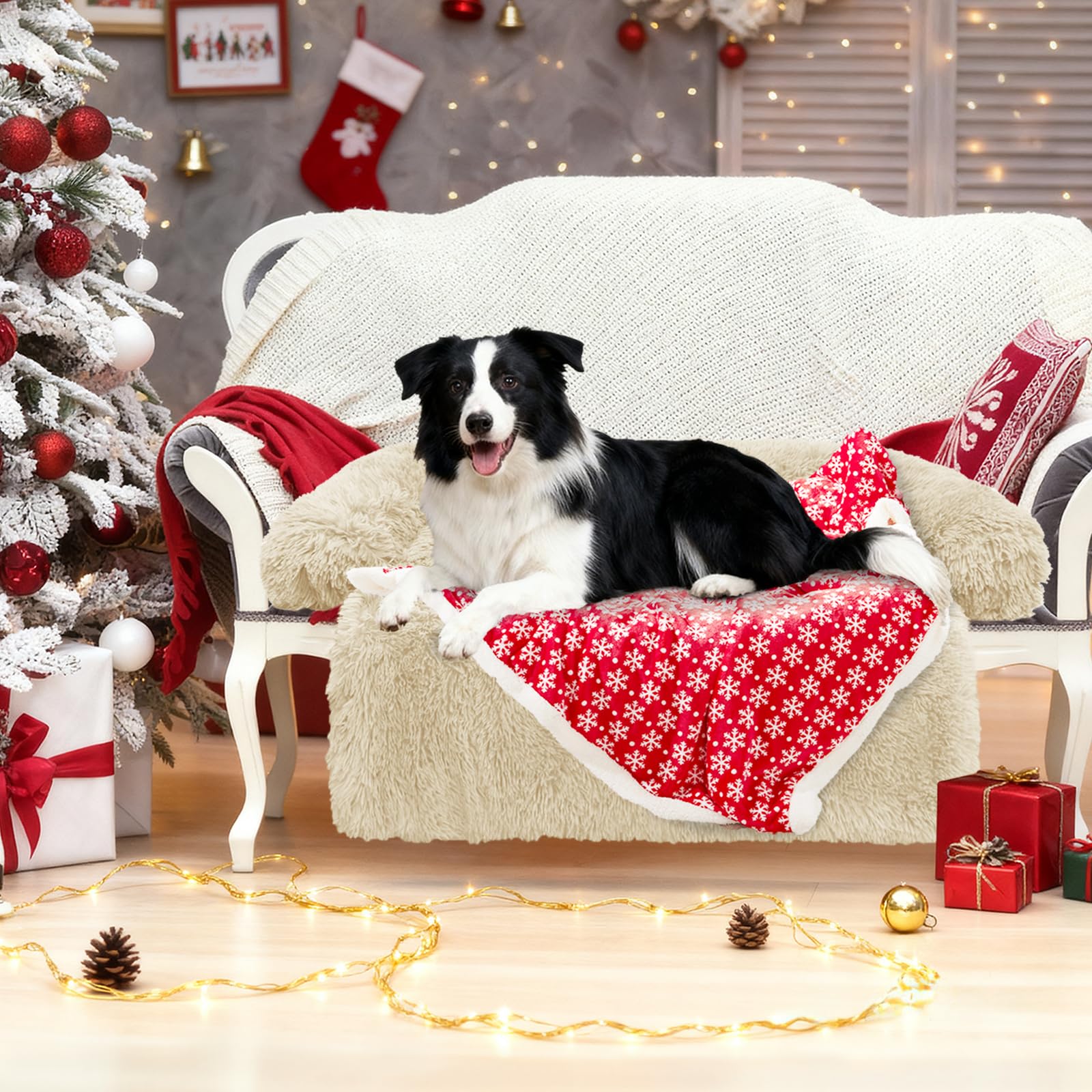 GGIB Calming Dog Bed sofa cover with Christmas vibe for décor