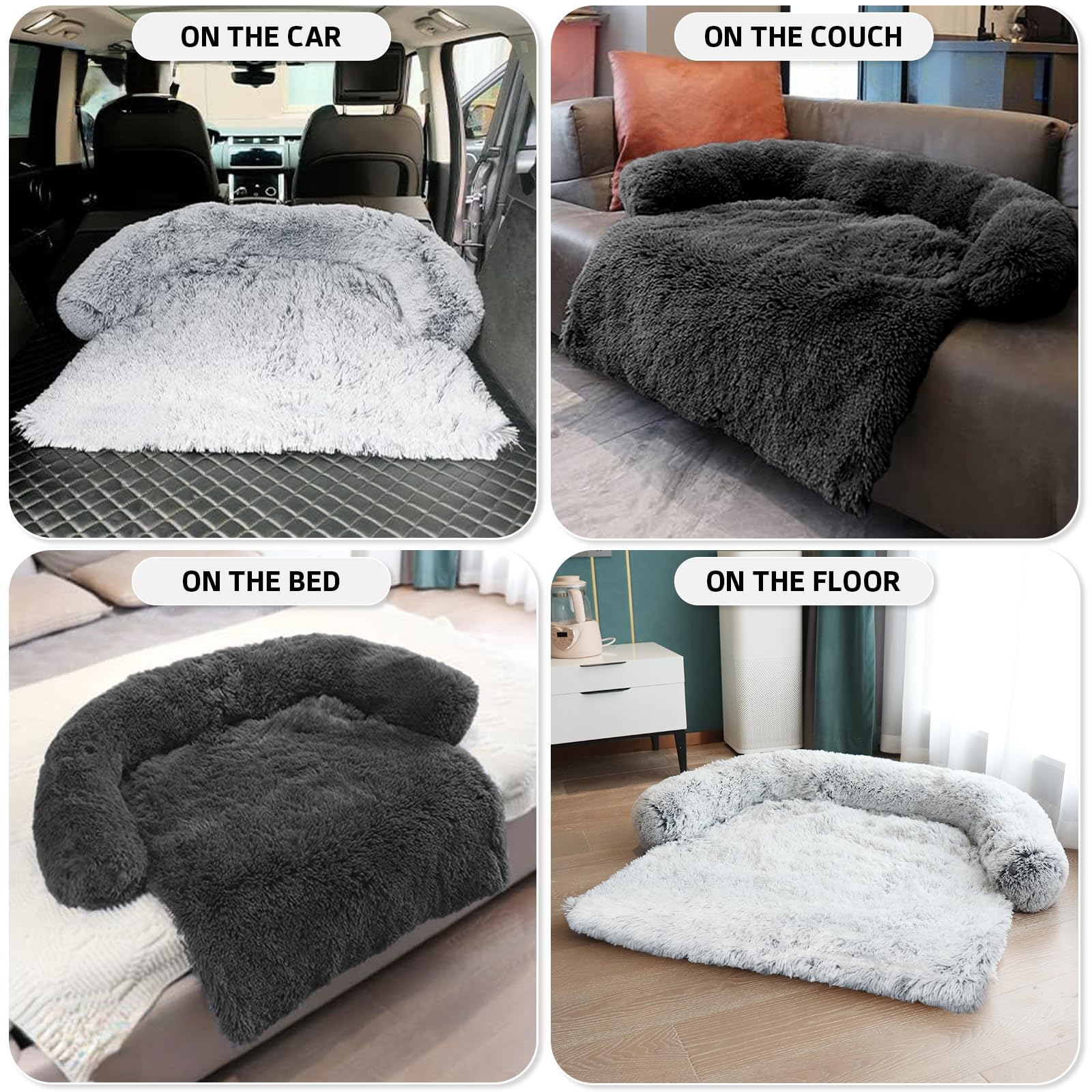 GGIB Calming Dog Bed on sofa demonstrates furniture protection and pet comfort.