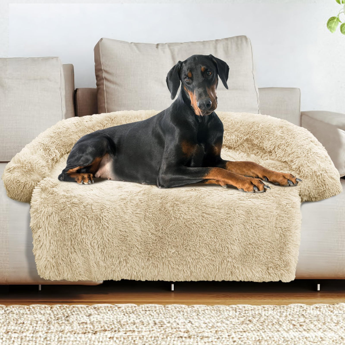 GGIB Calming Dog Bed XXL beige top view showing spacious sleeping area for large pets