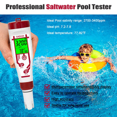 GIDIGI 5in1 meter display highlights clear pH, salinity, EC, TDS and temp.