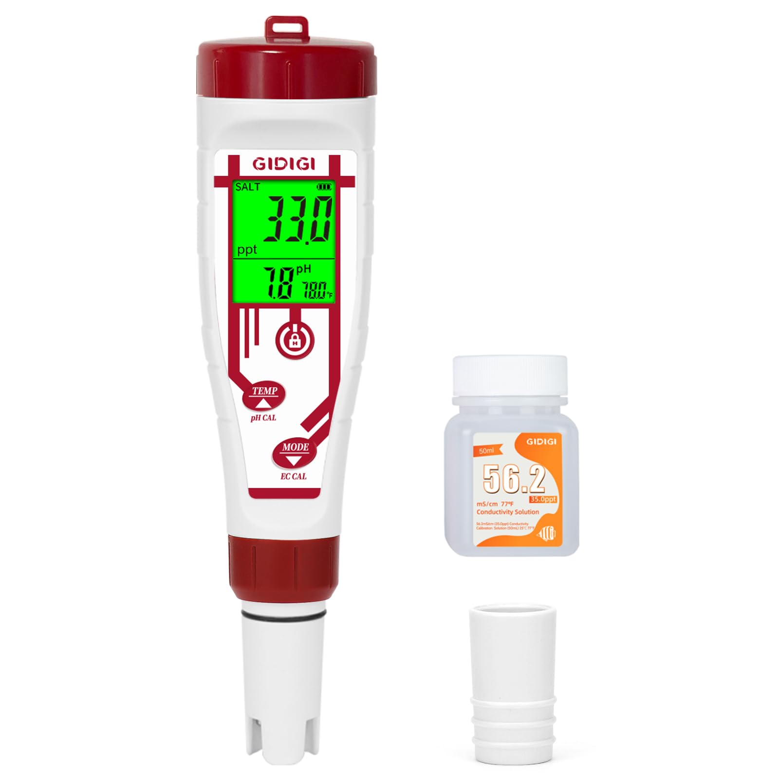 GIDIGI 5in1 aquarium meter front view for quick all-in-one readings.