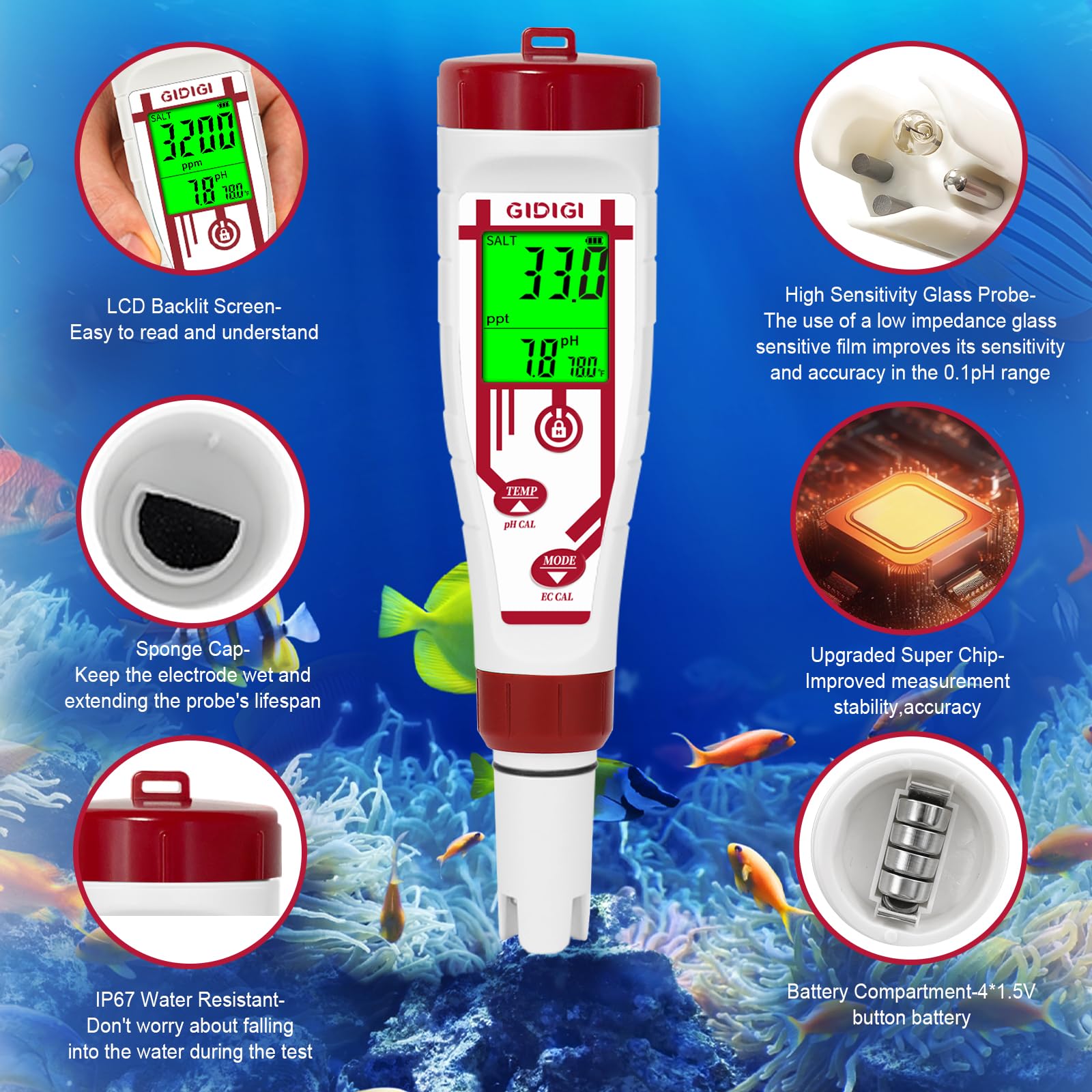 GIDIGI aquarium testing kit setup demonstrates compact ready-to-use system.
