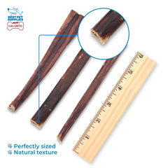 Gigabite odor-free bully sticks visible in packaging promoting odor control and easy storage