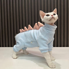 GigglyHouse Sphynx dinosaur costume blue, close-up fleece, gentle comfort for sensitive skin