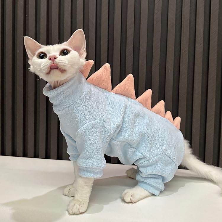 GigglyHouse Sphynx dinosaur costume blue, easy dressing design for chilly days
