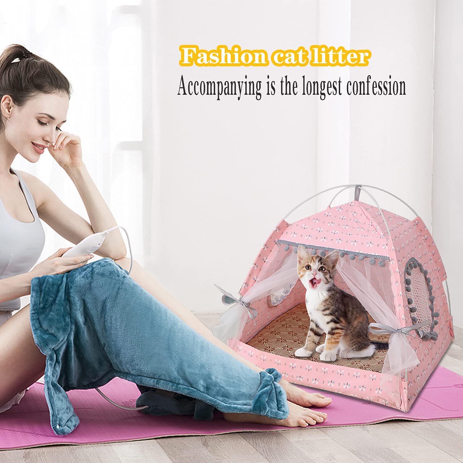 Gigreinc Cat Princess Tent back view with patterned exterior for stylish pet space