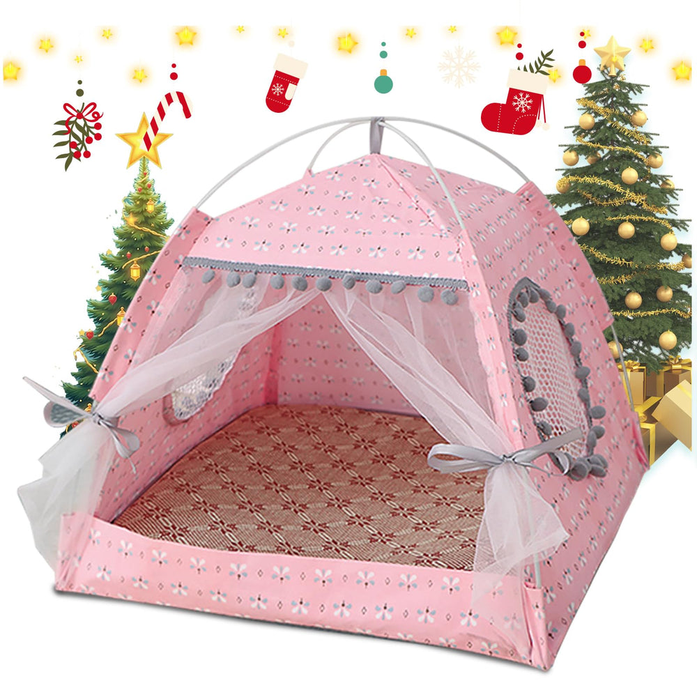 Gigreinc Cat Princess Tent front view shows cozy floral pink hideaway for small pets