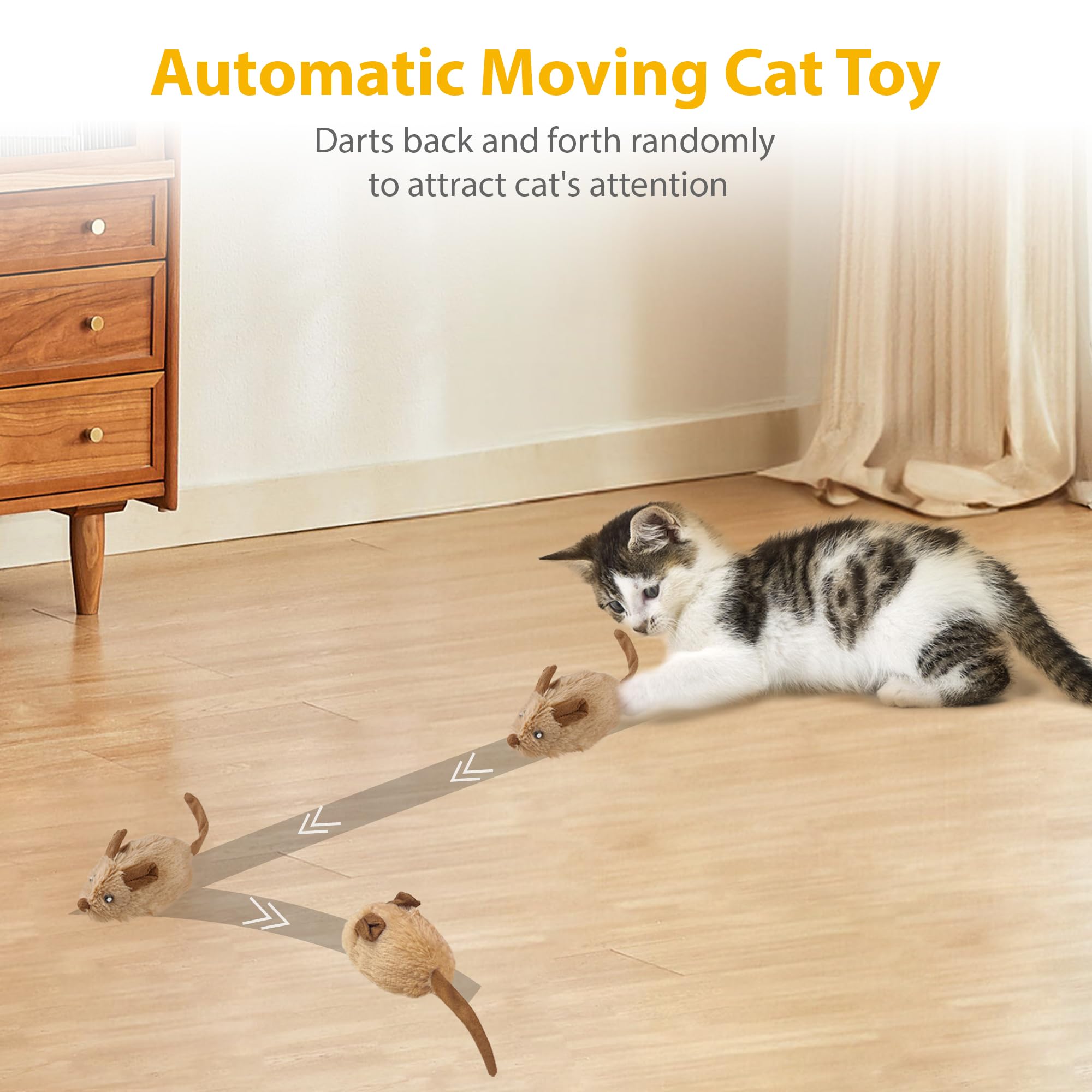 Gigwi cat toy in use with cat showcasing active chasing and exercise