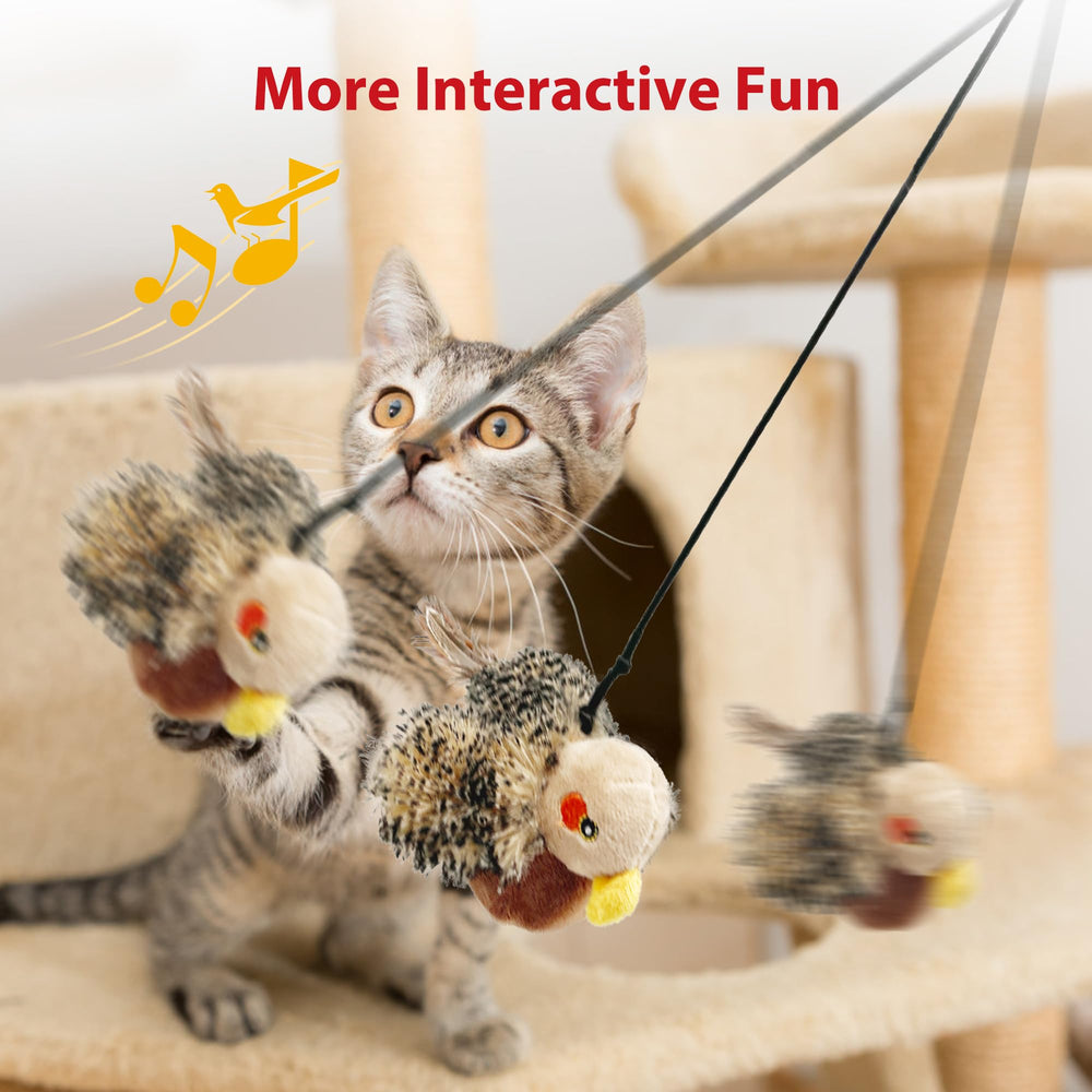 Gigwi Flapping Bird Toy hanging setup enables perch-toy play with leash attachment.