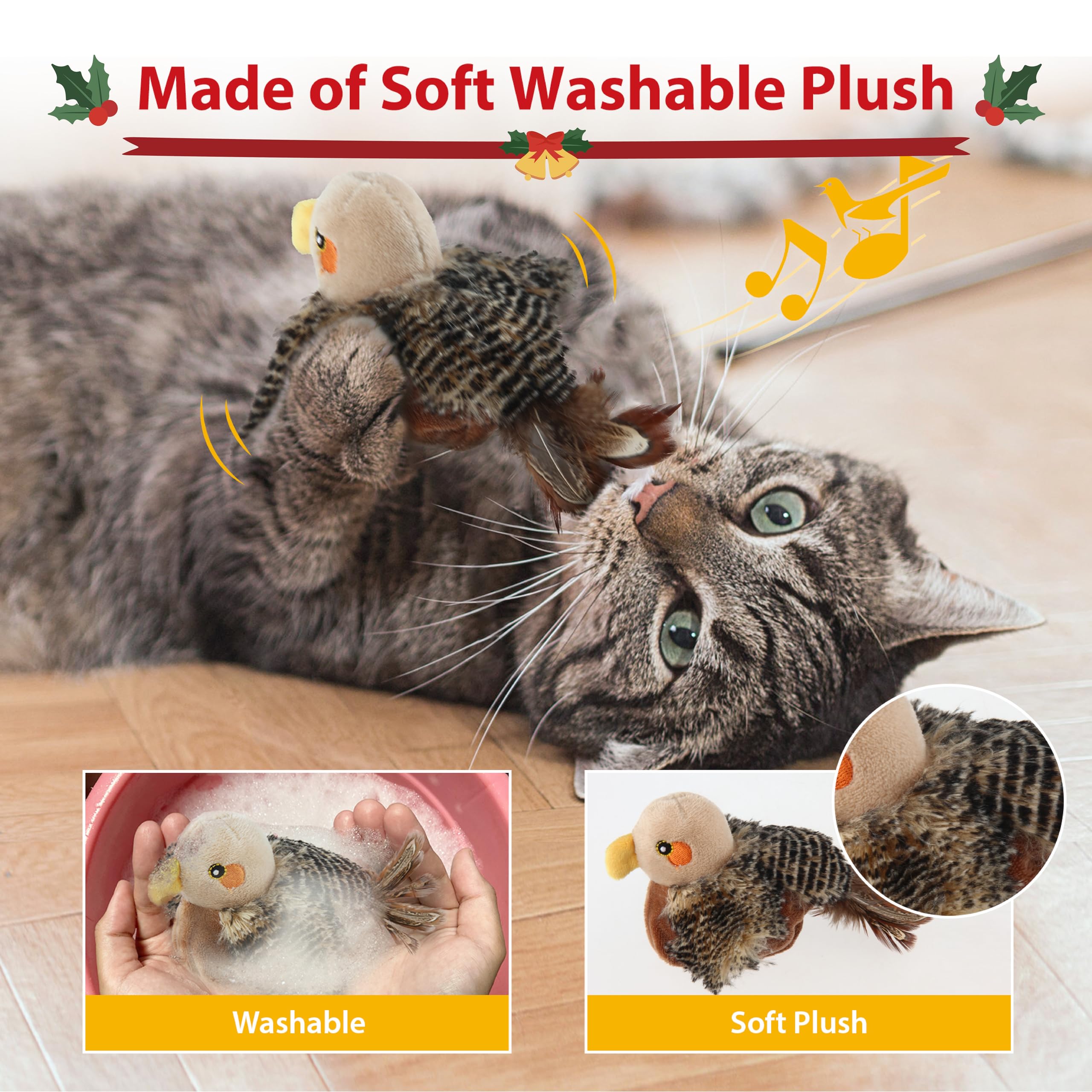 Gigwi Flapping Bird Toy motion-activated chirping keeps cats engaged and alert.