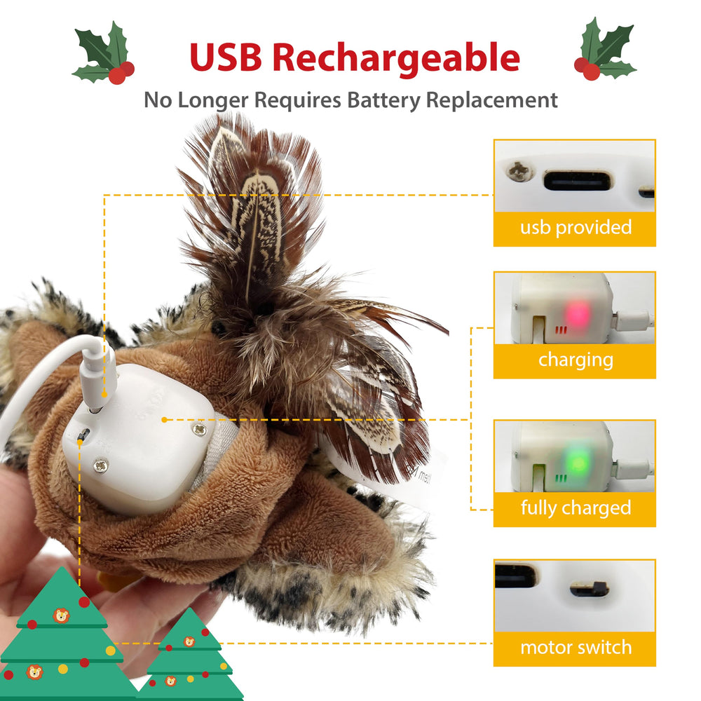 Gigwi Flapping Bird Toy USB rechargeable battery enables long play sessions.