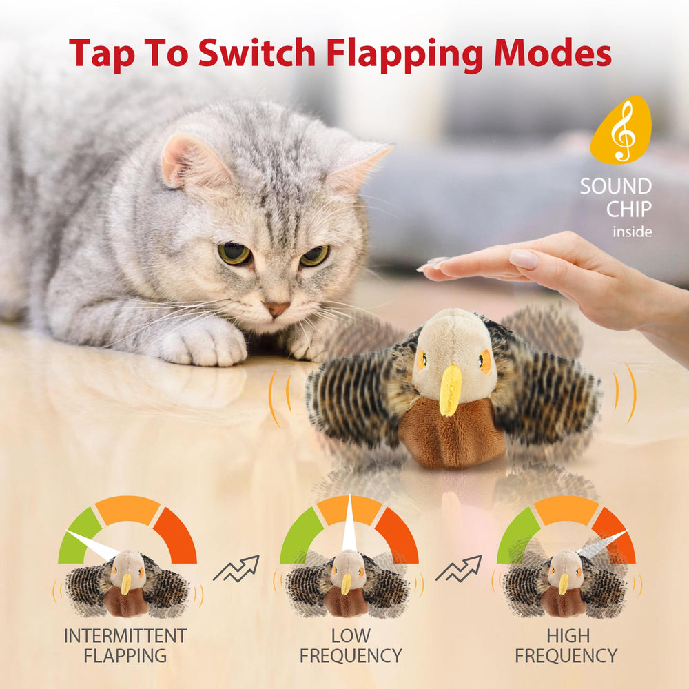 Gigwi Flapping Bird Toy wings flap to excite cats during interactive play.