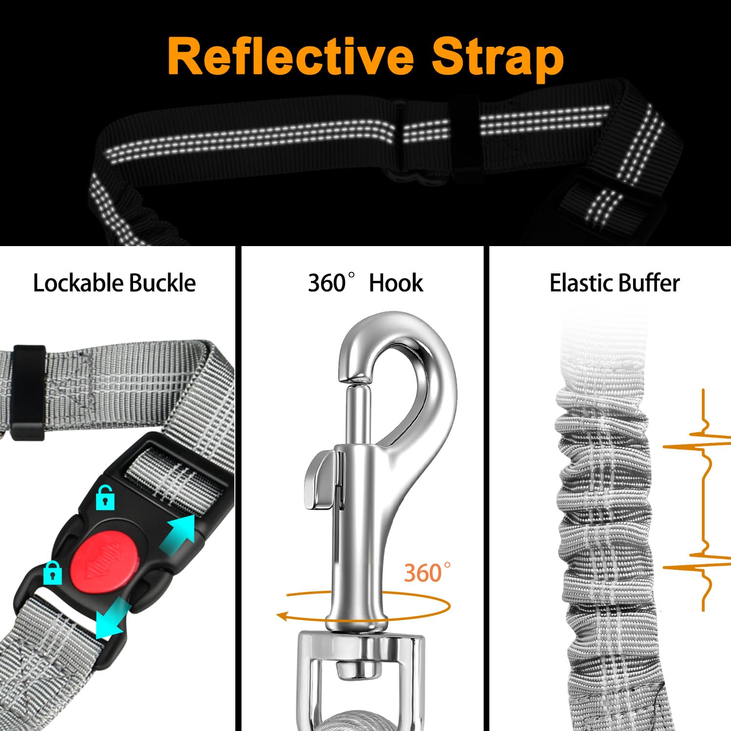 Giiyoe dog seat belt’s shock absorption reduces jolts for smoother rides.