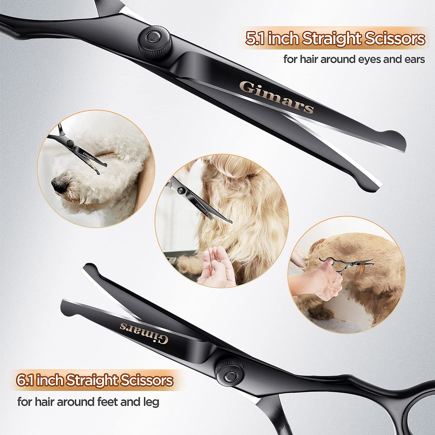 Gimars 6in1 grooming scissor set includes straight, curved, thinning blades and case.