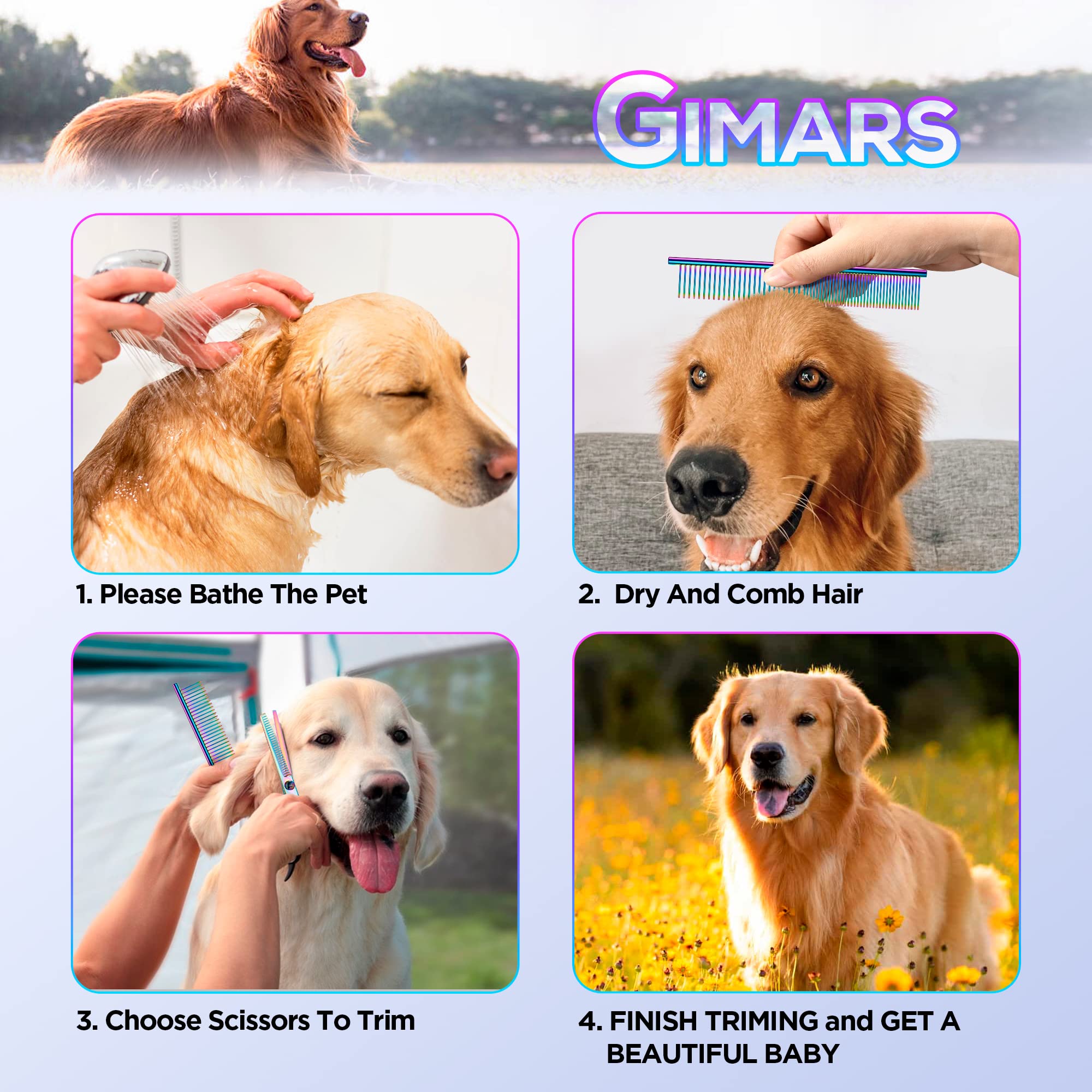 Gimars dog-cat grooming scissors in action illustrate precise, gentle handling for pets.