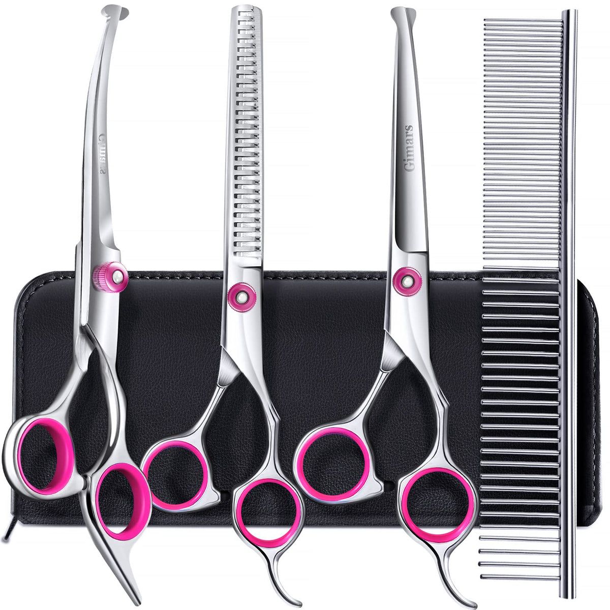 Gimars dog grooming scissors kit straight blade for precise trims and smooth glide.