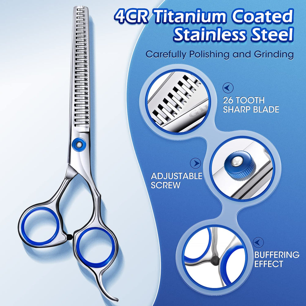 Gimars professional 5in1 grooming scissors curved closeup—maneuverable shaping around contours.