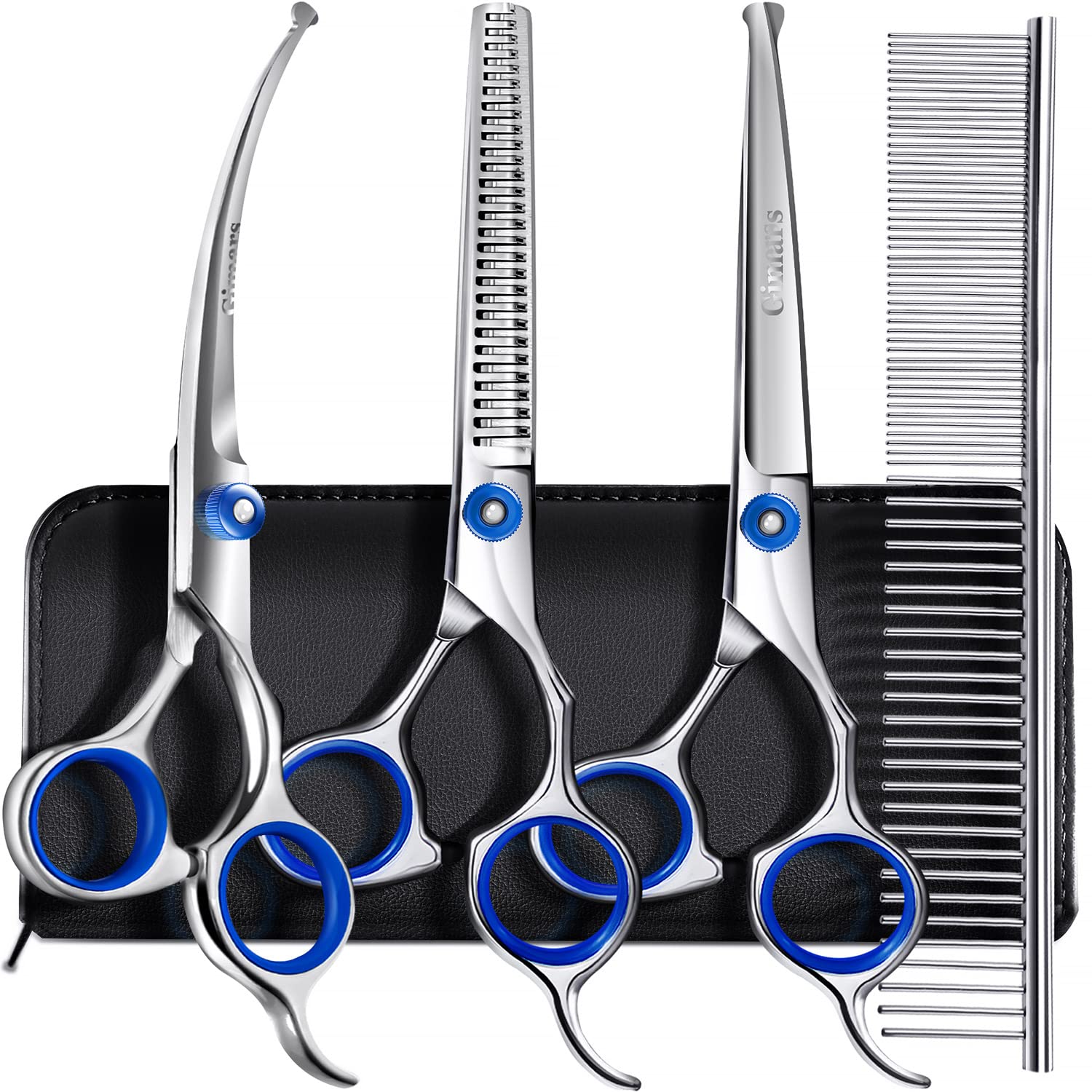 Gimars professional 5in1 grooming scissors straight closeup—precise blades for clean trims.