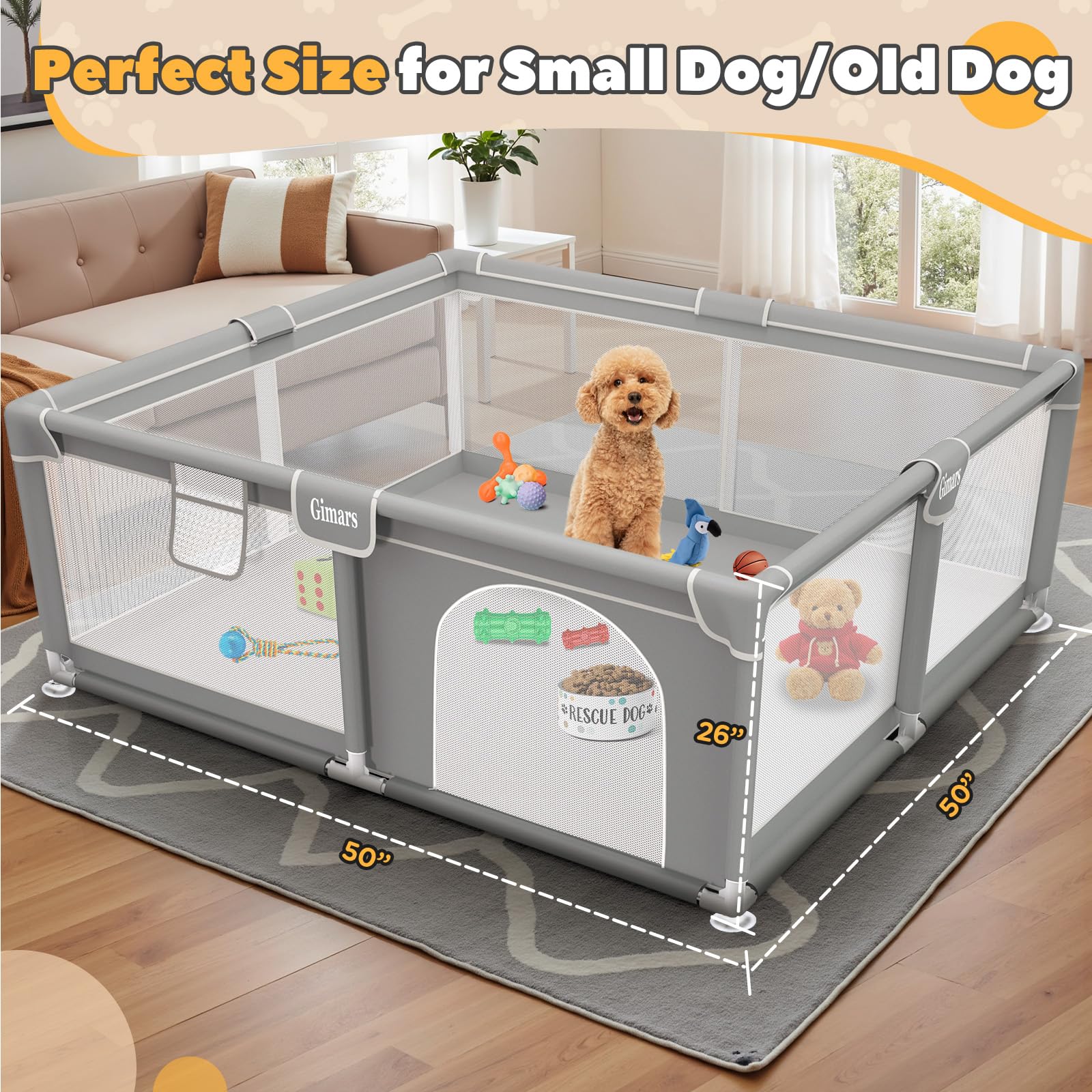 Gimars puppy playpen closeup mesh emphasizes breathability and pet safety.
