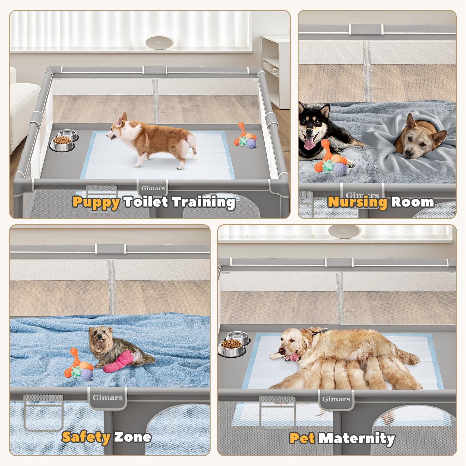 Gimars puppy playpen indoor-outdoor setup illustrates versatile usage.