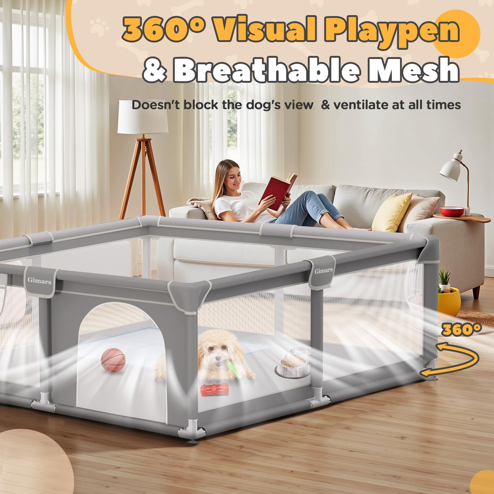 Gimars puppy playpen open-door design allows pets to come and go freely.