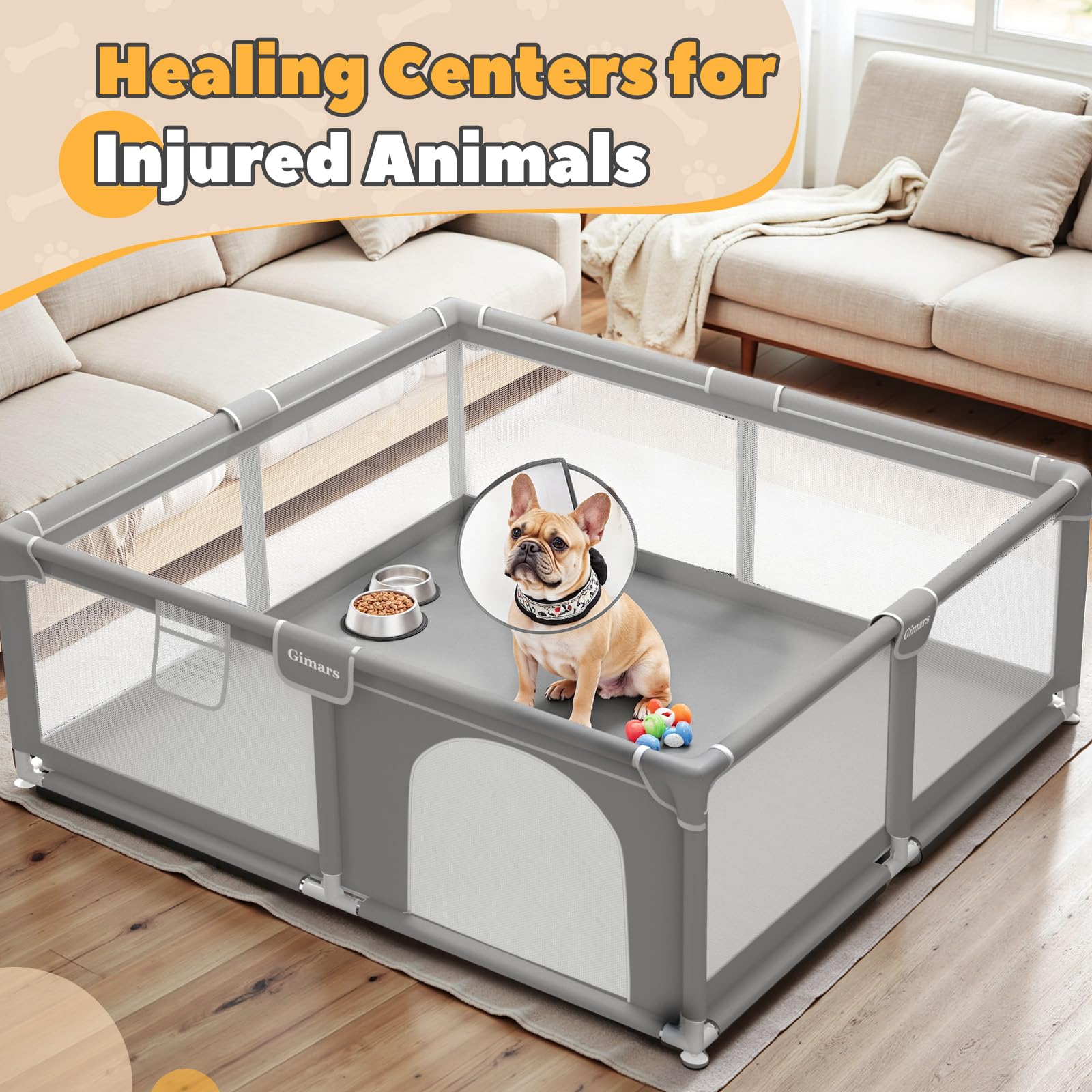Gimars puppy playpen outer view highlighting spacious interior for multiple puppies.
