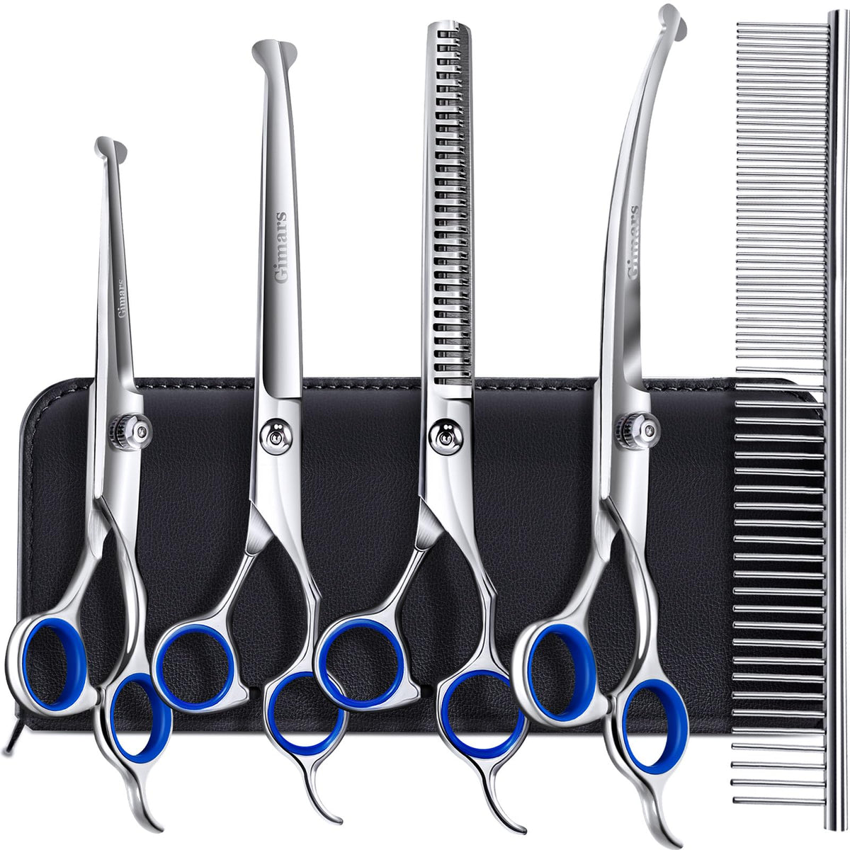 Gimars titanium-coated 6in-1 scissors blade close-up for smooth, precise grooming