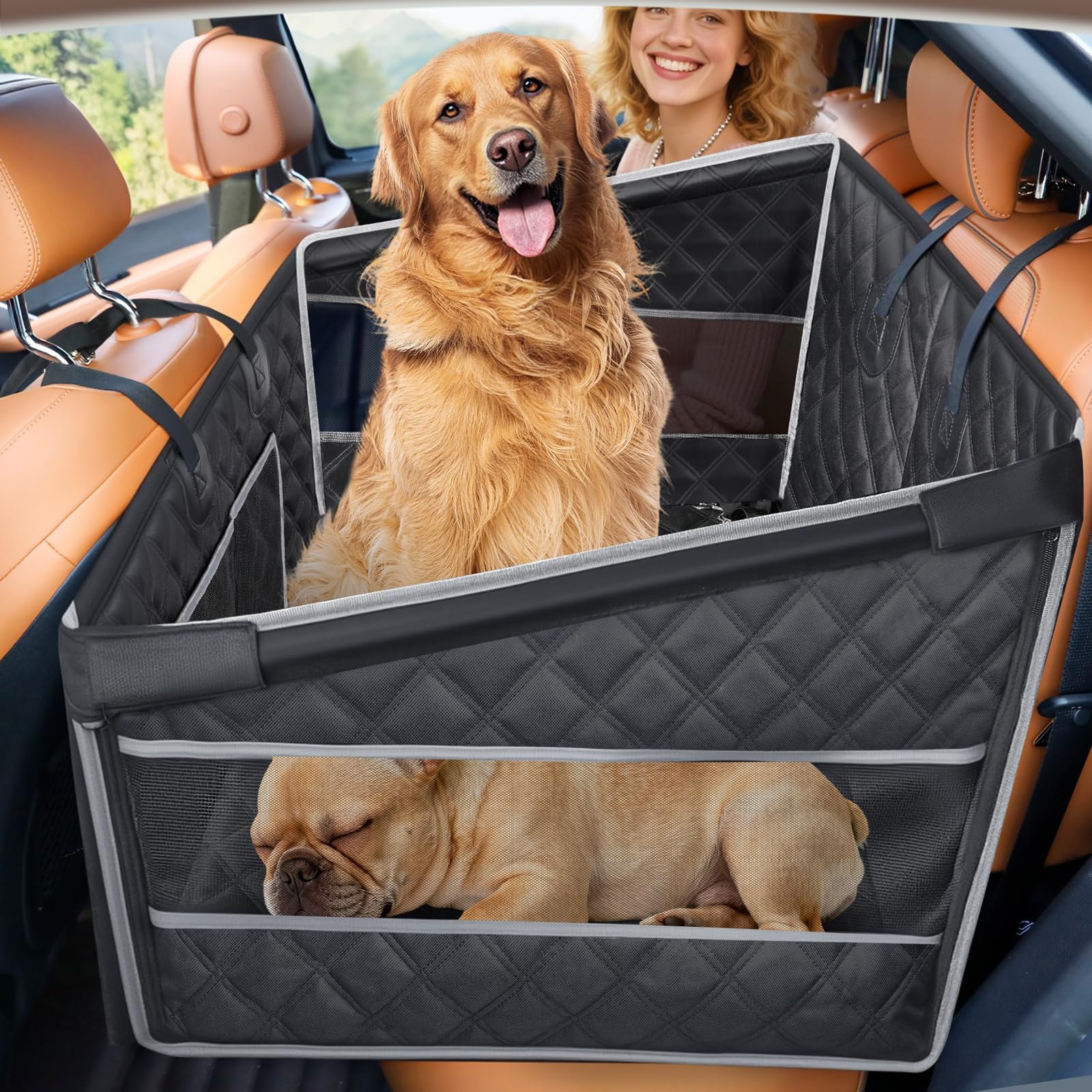 Gimars Upgrade dog car seat with honeycomb bottom expands backseat space for large dogs