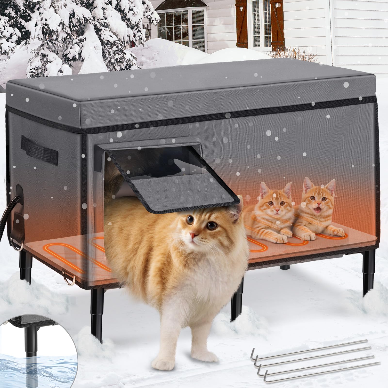 Gimars Upgrade Large Heated Cat House exterior—weather-ready shelter for outdoor cats.