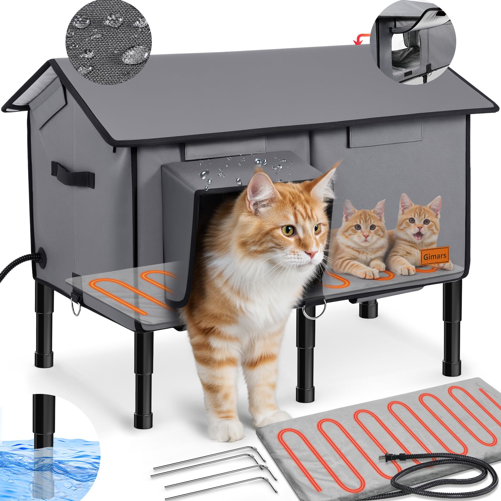 Gimars upgraded pitched-roof cat house exterior front view showcases weatherproof shelter.
