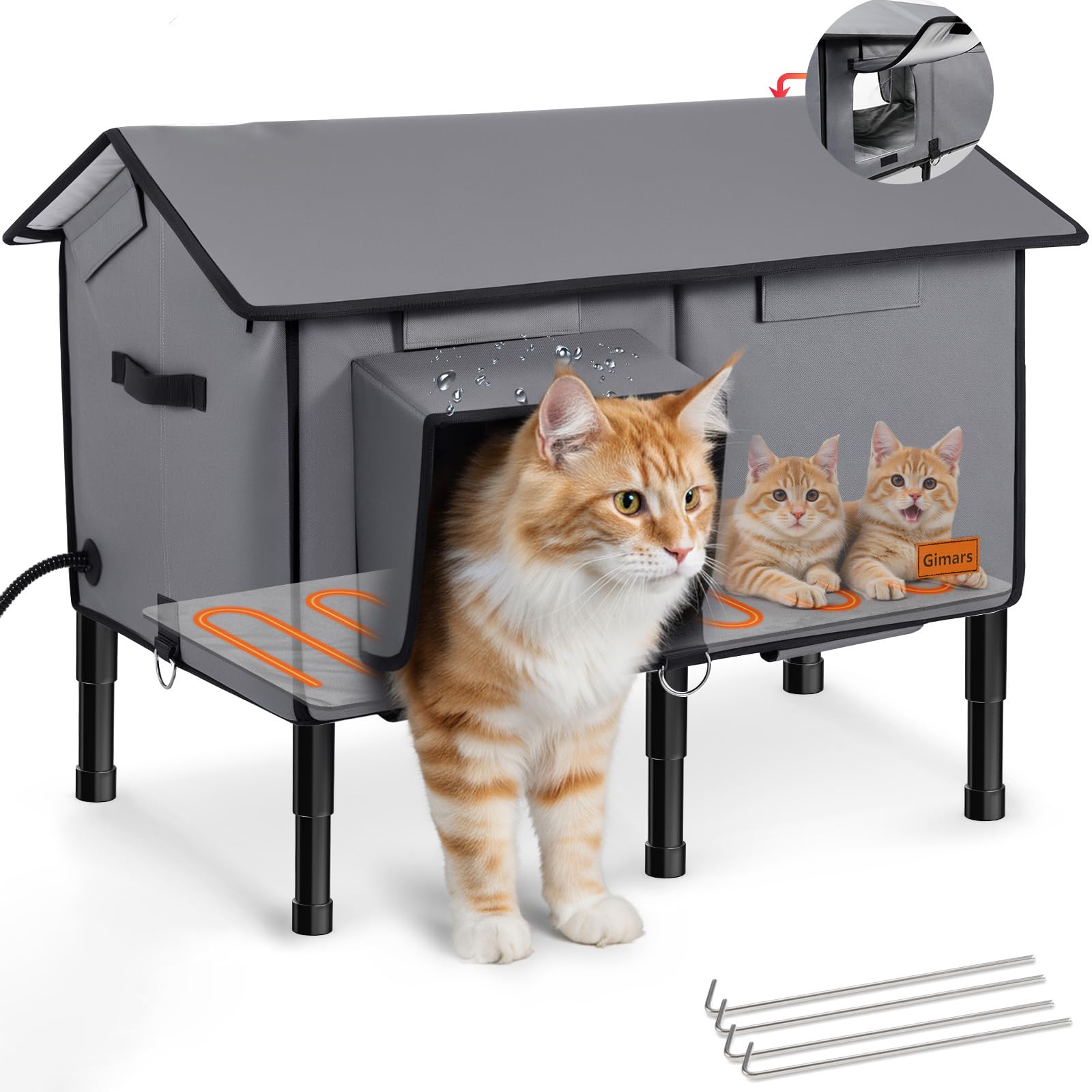 Gimars upgraded pitched-roof cat house versatile placement for porches and barns.