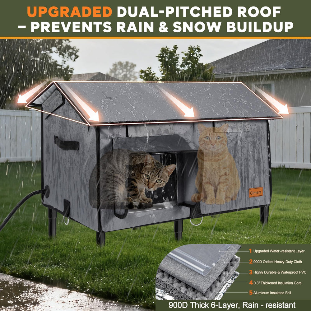 Gimars upgraded pitched-roof cat house six-layer shell protects from wind and rain.