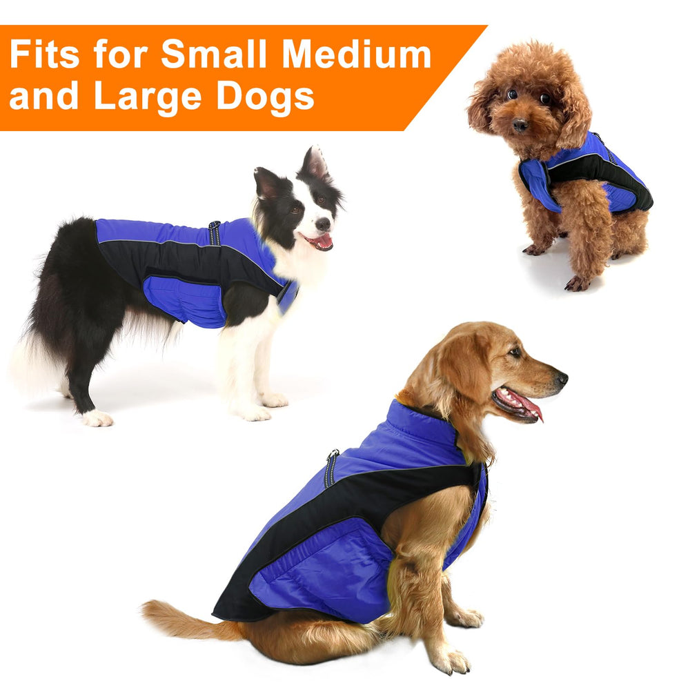 Gimilife dog winter coat features adjustable neck and abdomen for secure fit.