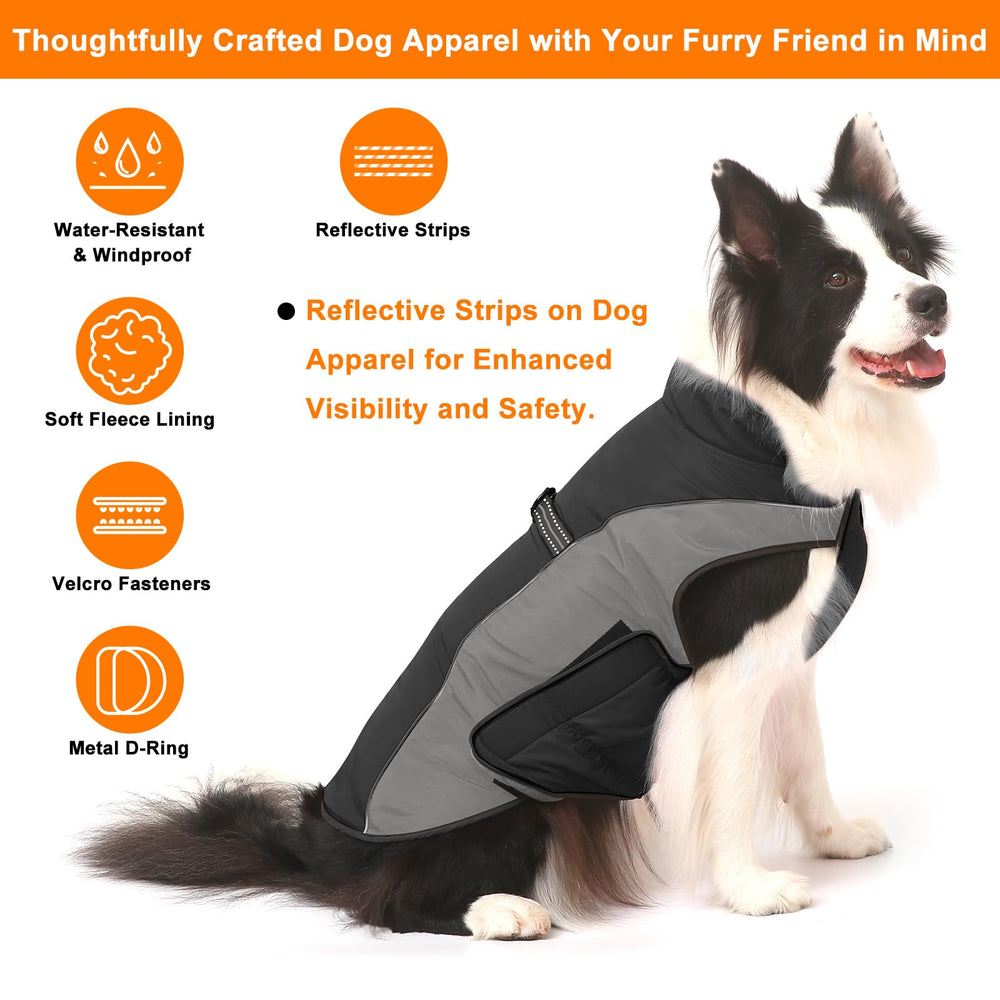 Gimilife warm dog winter coat back view with reflective strips for nighttime visibility