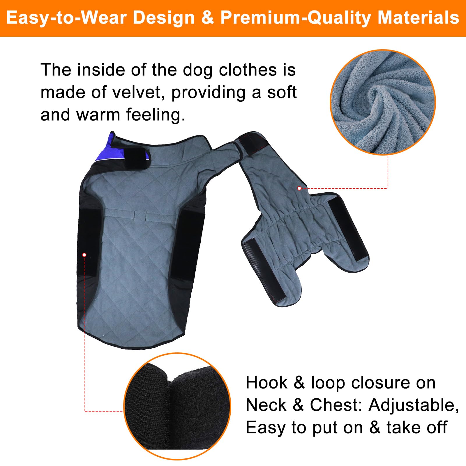 Gimilife warm dog winter coat back view with reflective strips for nighttime visibility.