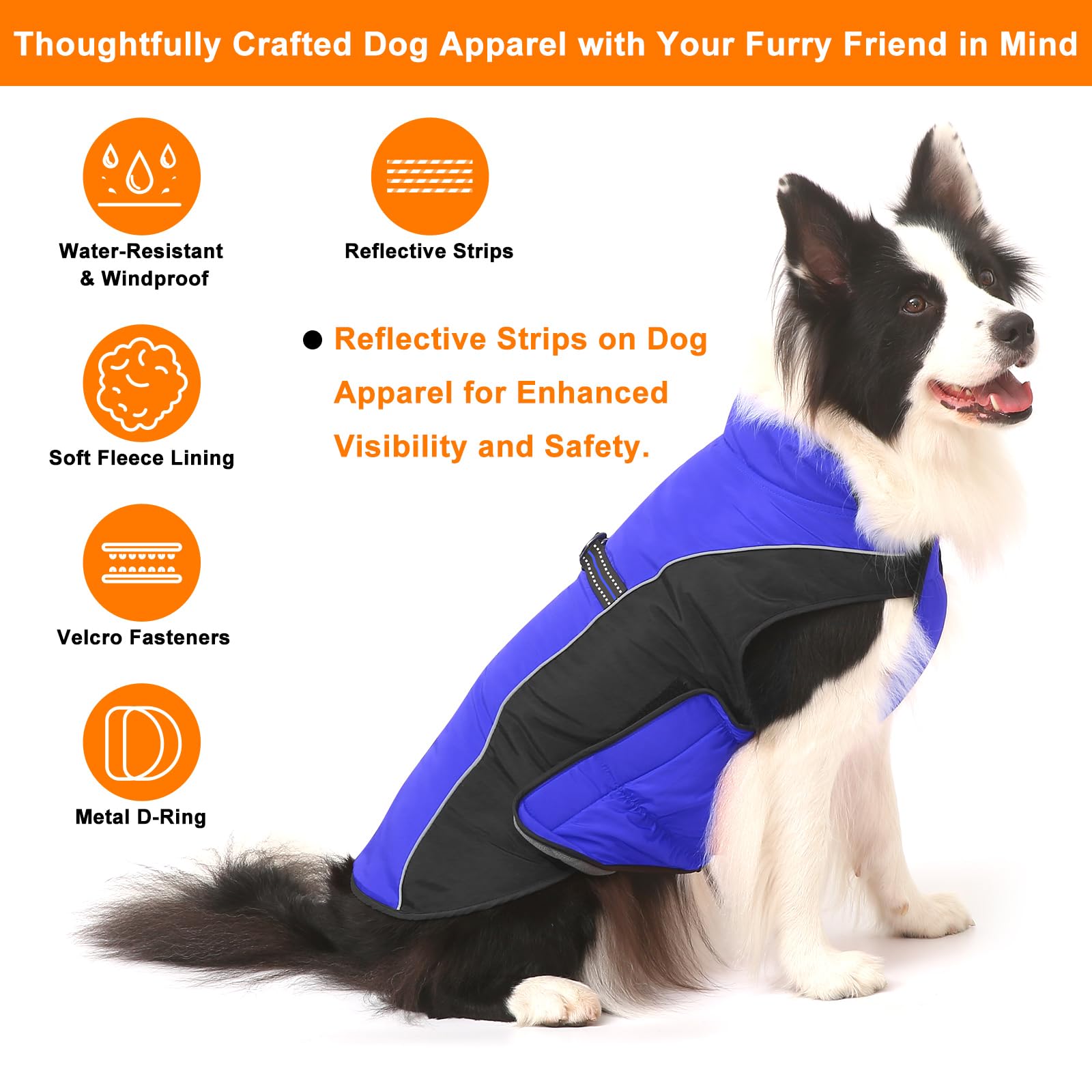 Gimilife warm dog winter coat side view highlights adjustable chest fit for comfort.