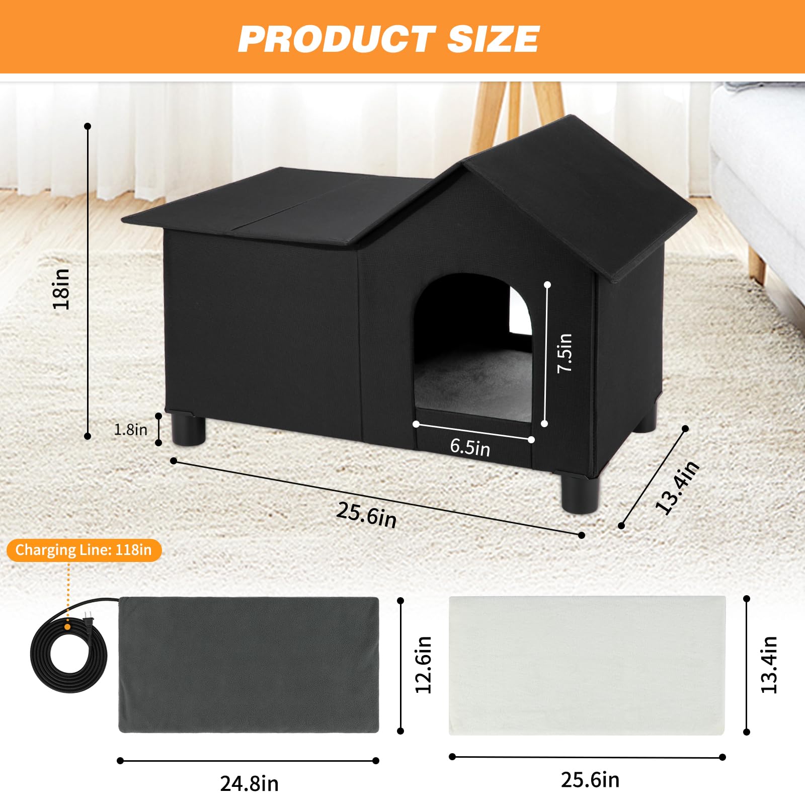 GINDOOR extra-large heated cat house interior den fits two to three cats.