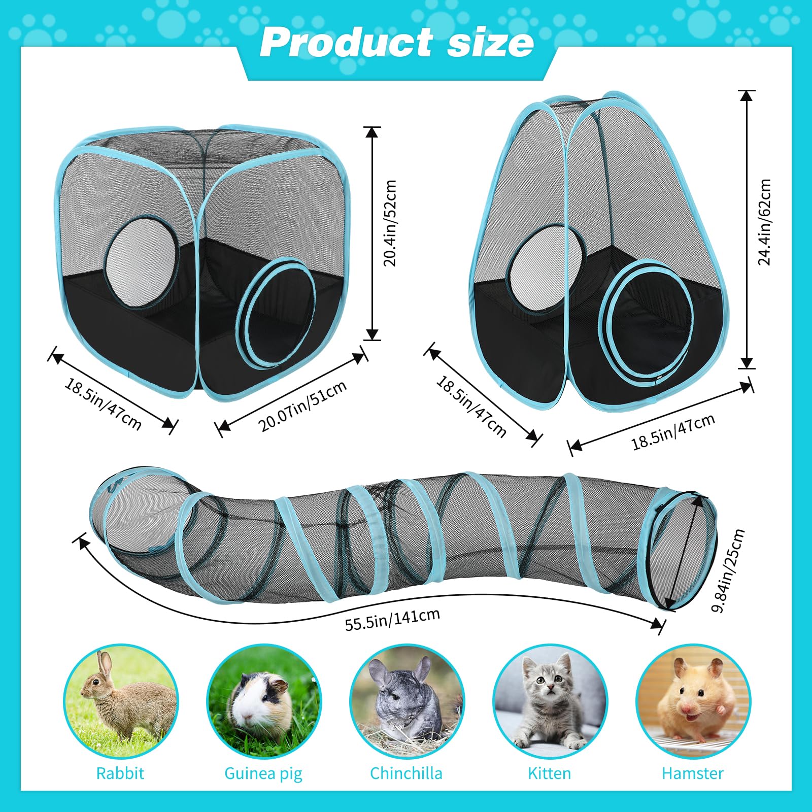 GINDOOR rabbit tunnel assembly shows easy access routes for pets