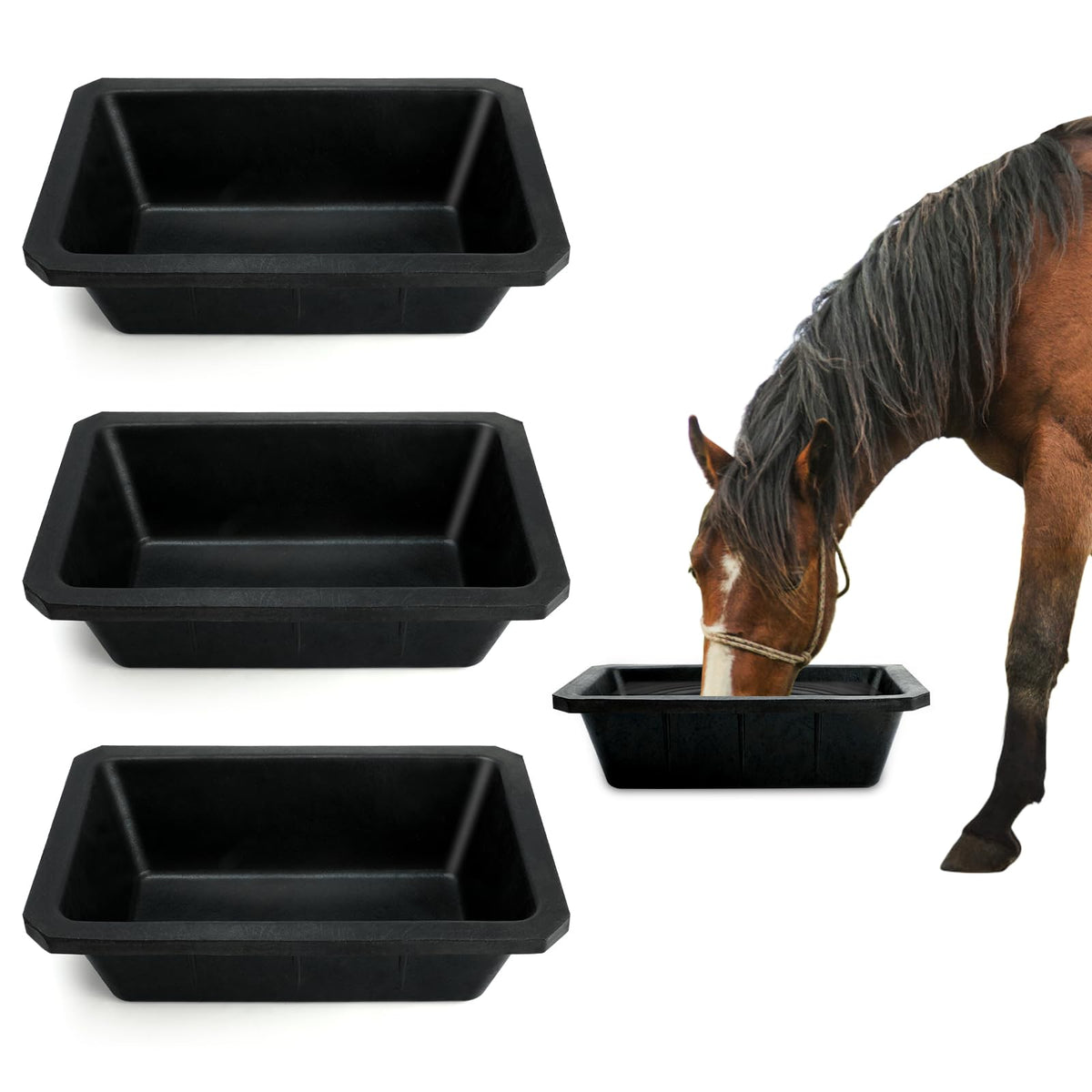 GINDOOR rubber feeder pan 10qt side view shows roomy feeding space for livestock.