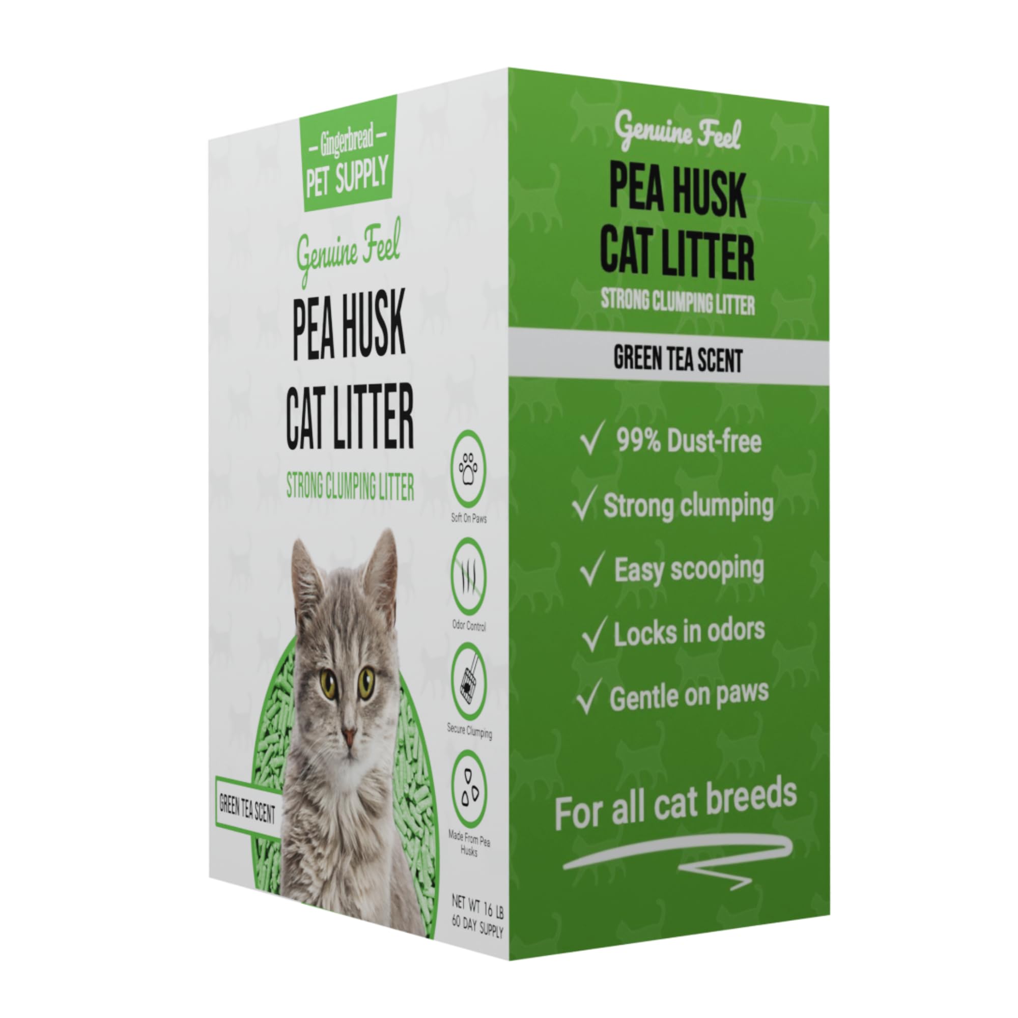 Gingerbread Pet Supply Lavender scented litter provides a soothing fragrance for the litter area.