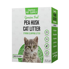 Gingerbread Pet Supply Premium Pea Husk Litter packaging demonstrates vacuum-sealed freshness for long-lasting quality.