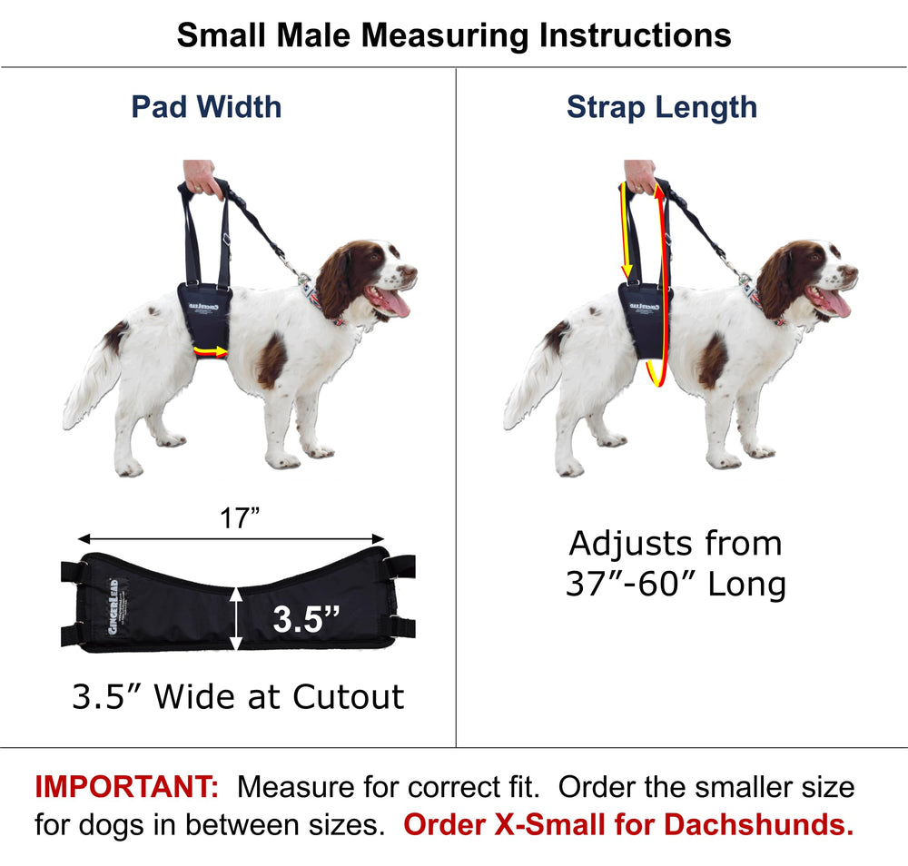 GingerLead dog sling harness side view highlights adjustable height for comfortable fit.