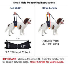 GingerLead dog sling harness side view highlights adjustable height for comfortable fit.