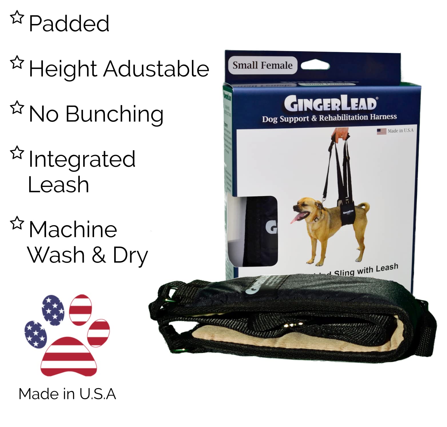 GingerLead sling-harness adjustable-length image highlighting customizable fit
