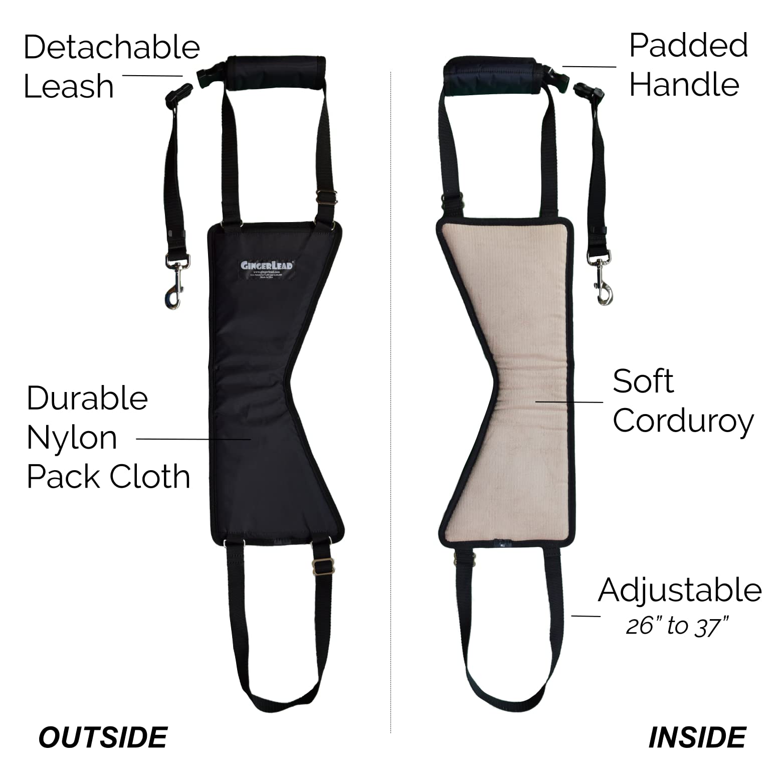 GingerLead soft corduroy lining detail for comfortable lifts and steady support.