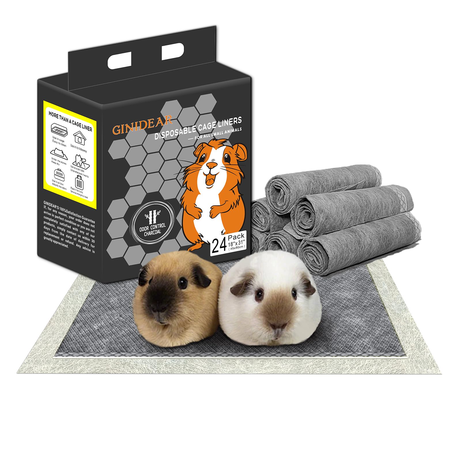 GINIDEAR guinea pig bedding 24-pads pack keeps cages odor-free and tidy.