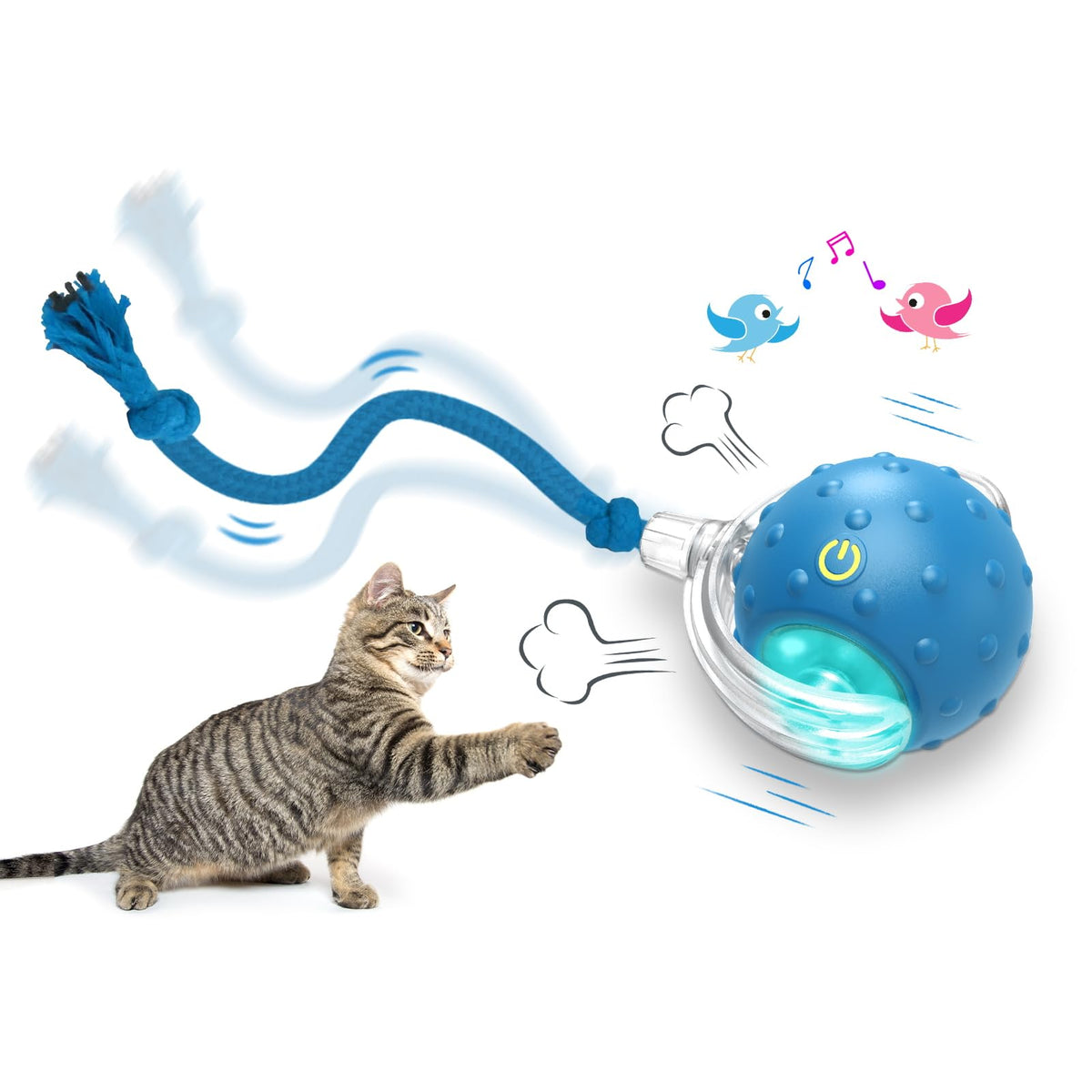 Giociv interactive cat ball blue front view shows motion-activated play.